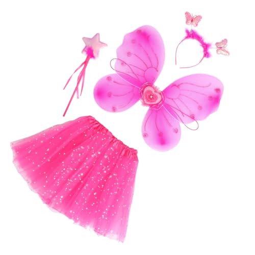 ANDRESLAD 1 Satz Schmetterlingsflügel Vierteiliges Set Schmetterlings-fee-kostüm Prinzessinnenkleider Für Mädchen Halloween-prinzessin-kostüm Fee Verkleiden Sich Ballettröckchen Rosy Stoff von ANDRESLAD