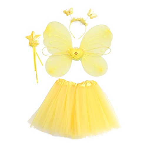 ANDRESLAD 1 Satz Schmetterlingsflügel Vierteiliges Set Schmetterlingskostüm Für Mädchen Bärenkostüm Outfits Gelbe Feenflügel Für Kinder Kostümset Für Kinder Kinderkleidung Yellow Strümpfe von ANDRESLAD