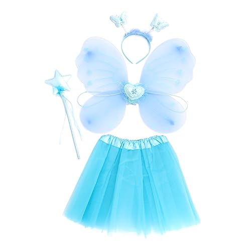 ANDRESLAD 1 Satz Schmetterlingsflügel vierteiliges Set Fee Teenager-Mädchen-Kleid Frauen Prinzessinnenkostüm kinderkleider kinderkleidung Cosplay-Kostüm Kleiderset für Mädchen Stoff Blue von ANDRESLAD