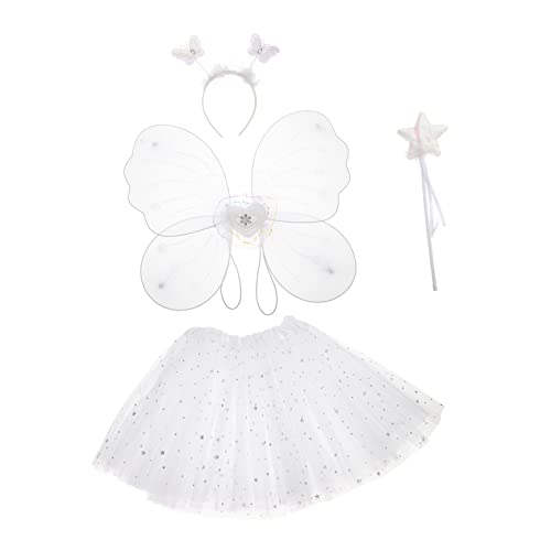 ANDRESLAD 1 Satz Schmetterlingsflügel vierteiliges Set Kinder-Tutu Ballettrock Bienenkostüm halloweenkostüme für kinder halloween kleider für kinder Feenrock kurzes Kleid aus Stoff Weiß von ANDRESLAD