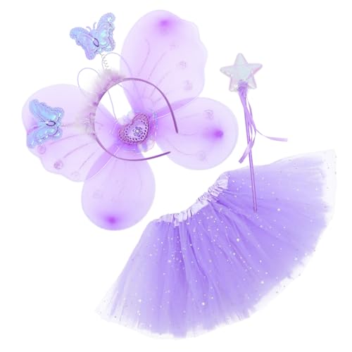 ANDRESLAD 1 Satz Schmetterlingsflügel vierteiliges Set Tutus Mädchen Schmetterlingsflügel und Tutu fairy wand halloweenkostüme für kinder Haarband kleider Mädchen, das Kleid durchführt Stoff von ANDRESLAD