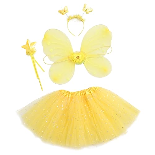 ANDRESLAD 1 Satz Schmetterlingsflügel vierteiliges Set klein Performance-Kleid for for Kleider für Frauen zauberstab Festival-Cosplay-Kostüme Feenrock Stoff Yellow von ANDRESLAD