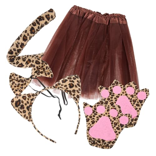 ANDRESLAD 1 Satz Tier-cosplay Leoparden-haarband Haarschmuck Mit Tierohren Tigerkostüm Stirnband Und Schwanzstütze Mit Leopardenohren Leoparden-cosplay-tutu-rock Strukturierter Kunststoff von ANDRESLAD