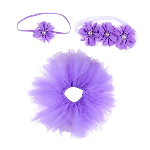 ANDRESLAD 1 Satz Tutu Rock Dreiteiliges Set Tutu-rock Für Mädchen Babyanzug Kleinkind Kostüm Stirnbänder Für Kinder Kinderkostüme Tutu-rock Für Kleinkinder Kinder-kits Kleine Lavender Acryl von ANDRESLAD