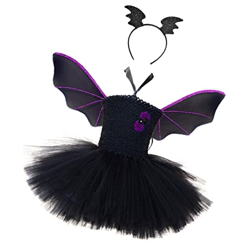 ANDRESLAD 1 Set Halloween Kostü Fledermaus Flügel Kleid Mit Kopfschmuck Und Tüllrock Für ädchen 120 130 Perfekt Für Karneval Mottoparty Und Cosplay von ANDRESLAD