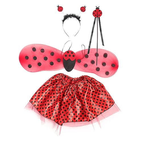 ANDRESLAD 1 Set Mädchen Tutu Rock Mädchen Outfits Stirnbänder Mädchen Marienkäfer Kostüm Für Dekoration Marienkäfer Stirnband Feenstab Marienkäfer Flügel Tutu Rock Für Mädchen von ANDRESLAD