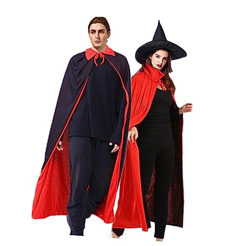 ANDRESLAD 2er-Set Schwarz-Rot Halloween-Umhang-Kostüme für Erwachsene Cosplay-Umhang-Hut Vampir-Geister-Kostüme für Frauen und Männer von ANDRESLAD