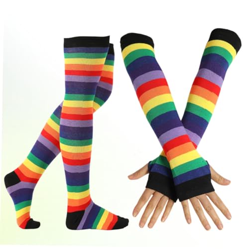 ANDRESLAD 2 Stück Teiliges Set Bunte Regenbogen handschuhe und Warme Oberschenkelhohe Strümpfe für Damen Mädchen Elastisch Rutschfest Reißfest für Kostüme und Partys ANDRESLAD 2 Stück Teiliges Set Bunte Regenbogen handschuhe und Warme Oberschenkelhohe Strümpfe für Damen Mädchen Elastisch Rutschfest Reißfest für Kostüme und Partys von ANDRESLAD