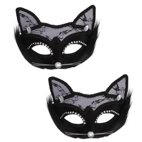 ANDRESLAD 2St Maskerade Maske Partydekoration Halloween-Dekor Cosplay-Tier Halbgesichtsmaske Outfit halloween maske halloween-maske Partymaske für Erwachsene katze gesichtsmaske PVC Black von ANDRESLAD