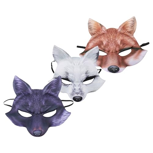 ANDRESLAD 3st Halloween-fuchsmaske Urlaubsparty Masken Dekorative Maske Bärenmaske Japanische Gesichtsmaske Maske Für Halloween Katzenmaskerade Schwarze Maske Halloween Maskerade Fuchs Eva von ANDRESLAD