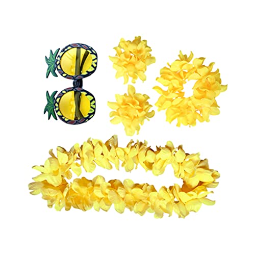 ANDRESLAD 5 Stück Hawaii Ananas Brille Lustige Cosplay Brille Schöne Girlande Kopfschmuck Armband (gelbe Sets, Ananas Brille) von ANDRESLAD