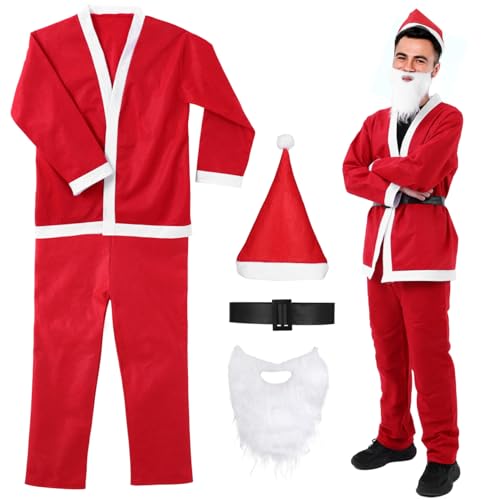 ANDRESLAD 5 Teiliges Weihnachtsmannkostü Für Herren Mit ütze Bart Und Gürtel Ideal Für Karneval JGA Oder Weihnachtsfeiern Santa Claus Anzug Für änner von ANDRESLAD