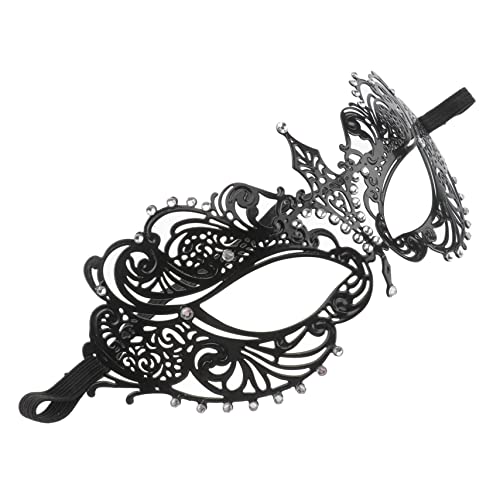 ANDRESLAD Damen Venezianische Maske Aus Geschliffenem Metall Mit Kristall Strass Maskerade Maske Für Halloween Kostümball Und Partys Schwarze Augenmaske Für Elegante Anlässe von ANDRESLAD