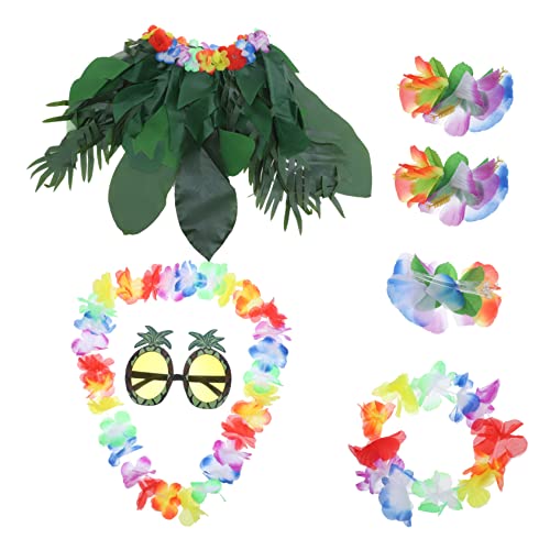 ANDRESLAD Graßrock Costume Party Kostümzubehör Favors Necklace Clip Leaf Headband Bracelets Accessory Hair Kit Rock Dekorativer Skirt Hawaiian Strohrock Hula Sunglasses Luau Pineapple Hawaii von ANDRESLAD