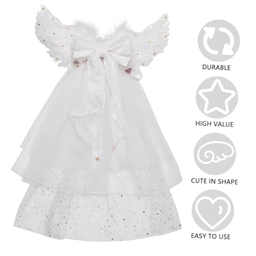 ANDRESLAD Kinder Kleidung Für Kinder Mädchen Outfits Kinder Kostüm Mädchen Kleid Mädchen Engel Kleid Performance Engel Wring Rock Mädchen Kleid Weiß von ANDRESLAD