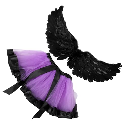 ANDRESLAD Party Teiliges mit Kostüm Tutu mit Rock Engel Kleider Feenflügel Halloweenkostüm für Cosplay Engelsflügeln Mädchen Flügelset Requisiten Kleid Requisite Engelkostüm Schwarzen von ANDRESLAD