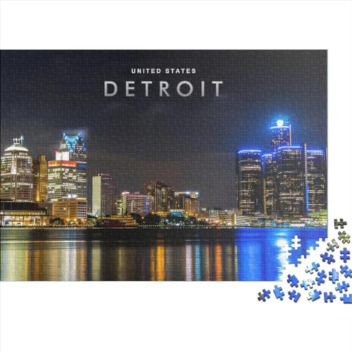 Kreatives Detroit Night View-Puzzle für Erwachsene, 1000-teiliges Puzzle für Kinder, Familie, herausfordernde Spiele, Spielzeug, Geschenke, 1000 Teile (75 x 50 cm) von ANEIDA