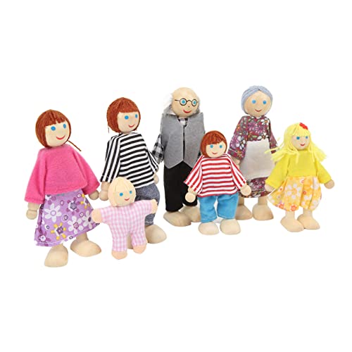 ANGGREK Hölzernes Puppenhaus Familie, 7 Puppen Lustige Puppenfamilie Rollenspielfiguren Handpolierte Fähigkeitsentwicklungssimulation für 1:12 Puppenhaus von ANGGREK