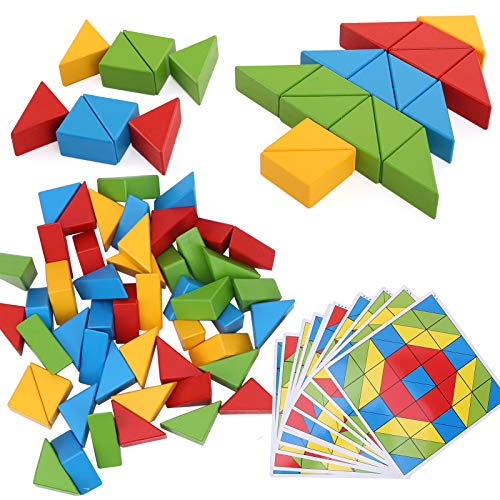 ANGGREK Pädagogische Puzzleblöcke, Bausteine, Abgerundete Ecken für Kleinkinder, Jungen und Mädchen. Fördern Konzentration und Kreativität (kreative Dreiecksbausteine) von ANGGREK