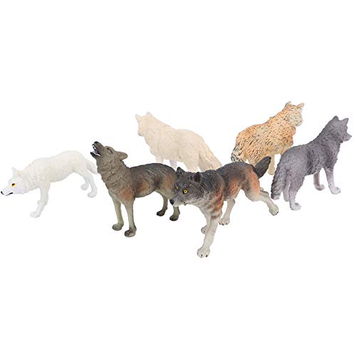 ANGGREK Tierspielzeug, Dekorative Wildtier-Wolf-Figuren, Simulationssammlung für Erwachsene für die Vorschulerziehung (Sechs Wölfe gesetzt) von ANGGREK