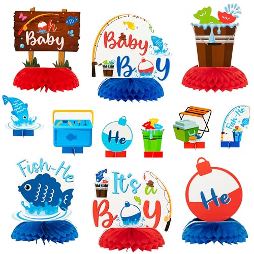 ANGOLIO 12P Blaue Babyparty-Party-Mittelstücke für Jungen, Fische, Geschlechtsoffenbarung, Tischdekoration für Neugeborene, Baby-Party, Gastgeschenke, doppelseitig, It's a Boy, blauer Topper, von ANGOLIO