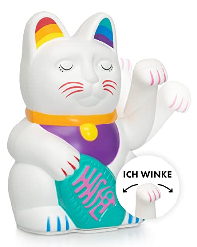 ANGRY CAT Regenbogen Winkekatze - Bunte Lucky Cat in Regenbogen Farben - süße WinkKatze - Katze mit Winke-Arm - dekorative Wackelfigur – Rainbow CAT – 15cm von ANGRY CAT