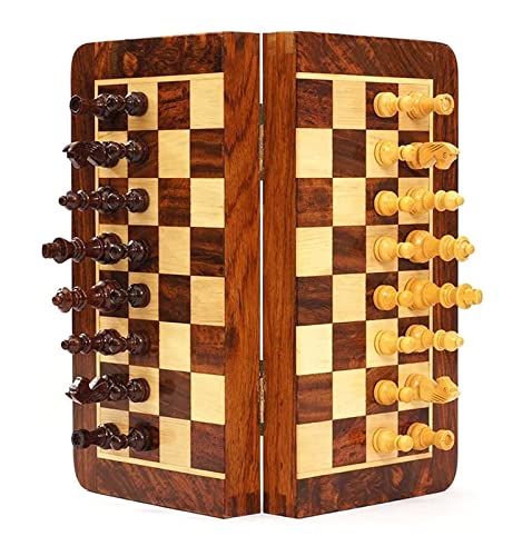 ANIIC Schachspiel Schach Schachbrett Faltbares Reise-Schachspiel, Handgefertigte Schachfiguren, Tragbares Magnetisches Holzschach Schachset (Size : 30 * 30 * 2.7cm) von ANIIC