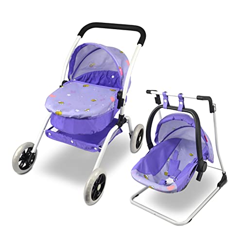 ANIVIA Puppenwagen, Puppenwagen, 8 in 1 Kinderwagen, Puppenwagen & Kinderwagen, Spielzeug, Geschenk für Kinder, geeignete Puppen bis 14 Zoll – Lila von ANIVIA