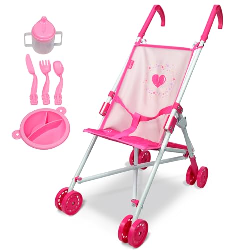 Anivia Puppenwagen, Puppenwagen für 2 Jahre alte Mädchen, Kinderwagen Puppen Kinderwagen, Kinderwagen Spielzeug mit Küchenutensilien von ANIVIA