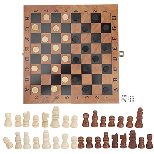 ANKROYU Schach-Schachbrett-Set, hölzernes Schach-Schachbrett, tragbares Schachbrett-Set, Dame, 3-in-1-Schachbrett mit Schachfigur für interaktives Spiel von ANKROYU