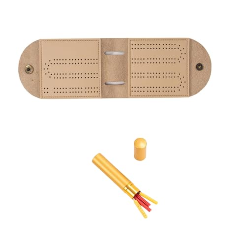 ANMITI Tragbares Cribbage Brettspielset Aus Leder Mit 2-Spur Layout Faltbares Reise Cribbage Brett Mit Metallklammern Für Partys von ANMITI