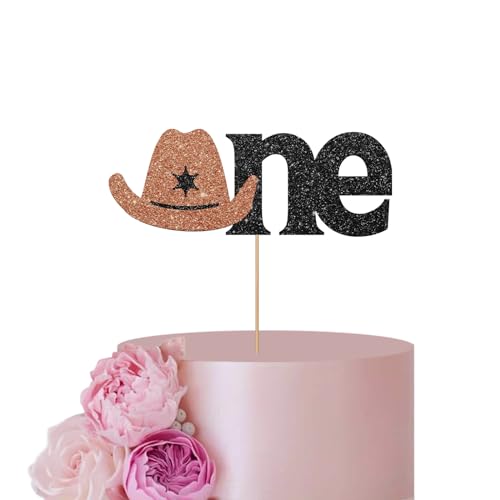 ANNATZQ Black Brone Cowboy Cake Topper für 1. Geburtstag Junge Kuchen Dekor, My 1st Rodeo Cake Topper, Baby Shower Cake Topper, Glitter Happy First Birthday Party Dekoration Supplies von ANNATZQ