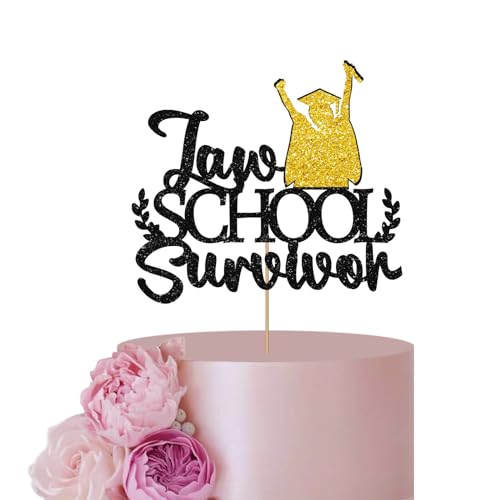 Gold & Black Law School Survivor Cake Topper für Abschlussfeier Party Dekor, Gold Glitter Student Sign Cake Topper, Congrats Lawyer Party Dekoration Supplies von ANNATZQ