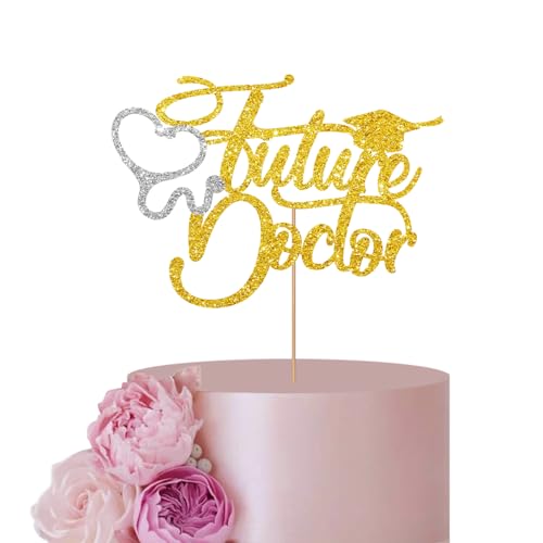 Gold & Silber Future Doctor Cake Topper für Abschlussfeier Party Dekor, Gold Glitter Congrats Doctor Cake Topper, Medizinischer Arzt Abschluss/Klasse 2023 Grad Party Dekoration Supplies von ANNATZQ