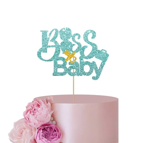 Himmelblauer Boss Baby Kuchenaufsatz für Jungen 1. Geburtstag Party Dekor, Babyparty Kuchenaufsatz, Glitzer Baby Junge Party Dekoration Supplies von ANNATZQ