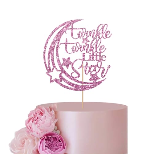 Pink Twinkle Twinkle Little Star Kuchenaufsatz für Baby Mädchen Geburtstag Party Dekor, Mond One Cake Topper, Glitzer Mond & Stern Baby Shower Party Dekoration Supplies von ANNATZQ