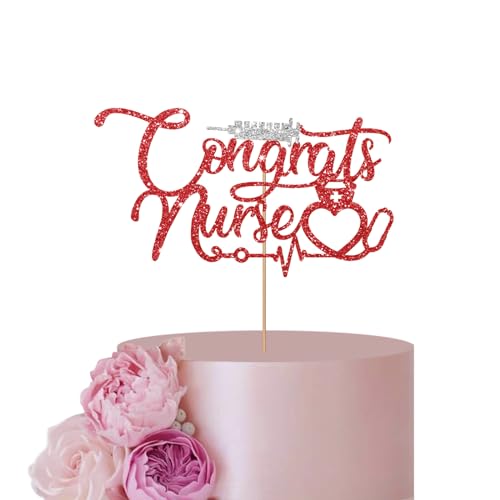 Rot & Silber Congrats Krankenschwester Tortenaufsatz für Abschlussfeier Party Dekor, roter Glitzer Future Nurse Cake Topper, medizinische Krankenschwester Abschluss/Klasse 2023 Grad Party Dekoration Supplies von ANNATZQ