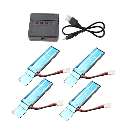 ANNJUC 4PC 3.7V 520MAh 30C Verbesserter Li-Po- mit USB-LadegeräT für XK K110 K110S V930 V977 RC Hubschrauber Ersatzteile von ANNJUC