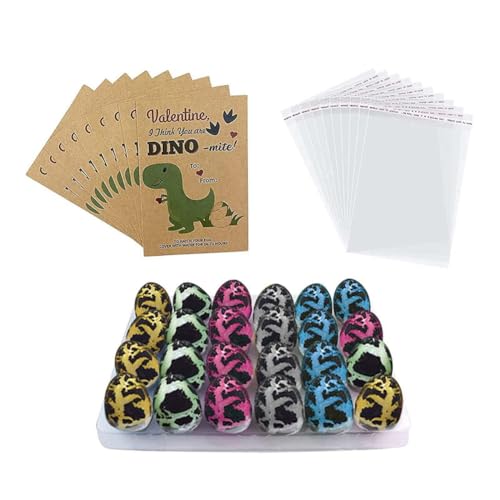 ANNJUC Dinosaurier--Dinosaurier-Geburtstagsparty-Zubehör, Gastgeschenke, 24 Stück, schlüpfende Dinosaurier-Eier mit Karten von ANNJUC