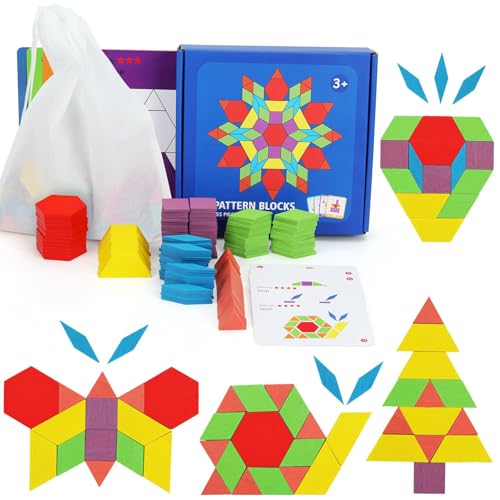 ANPEAC 155 Stück Holz Bauklötze Set mit 24 Designkarten,Geometrische Formen Puzzle,Montessori Lernspielzeug für Kinder 4-8 Jahre ANPEAC 155 Stück Holz Bauklötze Set mit 24 Designkarten,Geometrische Formen Puzzle,Montessori Lernspielzeug für Kinder 4-8 Jahre von ANPEAC