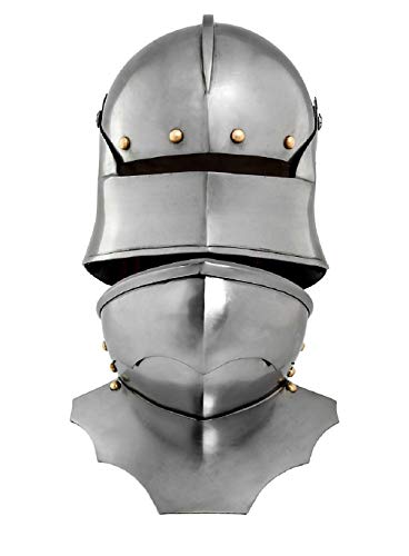 Mittelalter Deutsche Sallet mit Bevor Hals Rüstung Gothic Kostüm Silber, silber, M von ANTIQUECOLLECTION