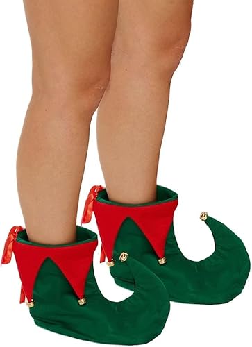 ANZEE Erwachsene Weihnachten Elf Schuhe mit Glöckchen – Elf Grün Rot Narren Pixie Stiefel Schuhe – Santas Helper Narren Peter Pan Elf Pixie Kostüm Slipper Stiefel Schuhe Xmas Unisex Fancy Dress von ANZEE DISCOVER THE NEW YOU