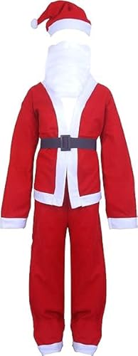 ANZEE Kinder Weihnachtsmann-Kostüm mit Bart und roter Nikolausmütze, Jacke, Hose, Gürtel für Kinder, 5-teiliges Set, Weihnachtsmann-Kostüm, Verkleidung für Jungen und Mädchen, 4-12 Jahre (7-9 Jahre) von ANZEE DISCOVER THE NEW YOU