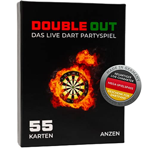 DOUBLE OUT - Das Live Dart Partyspiel | Kartenspiel mit 55 Karten | Dart Geschenk-e für Männer + Frauen | Kartenspiel für Dartfans + Dartspieler | Darts Zubehör | passend zur Dart WM/PDC Ally Pally von ANZEN