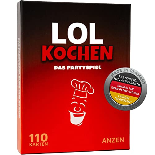 LOL KOCHEN – Lachen verboten | Gesellschaftsspiel & Kartenspiel & Partyspiel für Erwachsene 30+ | Geschenk für Männer und Frauen | Silvester Spiel LOL | Inhalt Geschenkkorb / Geschenkbox / Präsentkorb von ANZEN