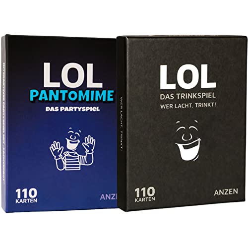 LOL - Trinkspiele Doppelpack - Wer lacht, trinkt! | Classic-Version + Pantomime | Kartenspiele | Gesellschaftsspiele | Partyspiele | Geschenk für Frauen | spielbar und passend zu Last One Laughing von ANZEN