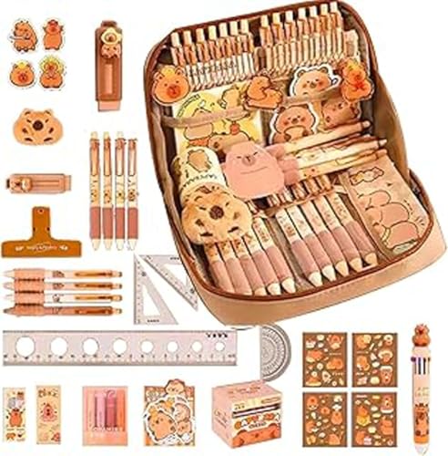 AOBUJDUB Capybara Briefpapier Set, Große Kapazität Mäppchen Mit Stiften, Clips, Linealen Und Mehr, Federmäppchen, Für Büro, Schule, Kinder, Schüler, Schreibwarenbedarf von AOBUJDUB