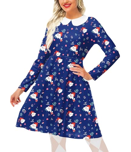 AOBUTE Damen Halloween Peter Pan Kragen Blumenkleid Langarm Party Kostüm, Blau, XXL von AOBUTE