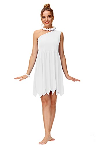 AOBUTE Halloween Damen One Shoulder Kleid Flintstones Erwachsene Weiß Wilma Kostüm XL von AOBUTE