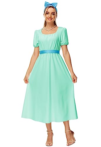 AOBUTE Regency-Kleid für Damen, Halloween-Kostüm, Maxikleider mit Satin-Schärpe, Hell, blau, L von AOBUTE